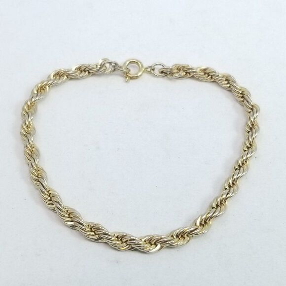Vintage Simple Gold Tone Rope Twist Chain Bracelet, Skinny Stacking, Estate - Picture 3 of 5